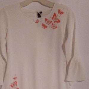 Raksha pink butterflies bell sleeves blouse sz xxs